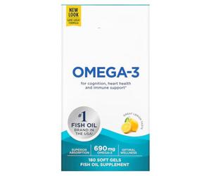 Omega-3 - Cápsulas blandas de 690 mg, absorción superior, suplemento de aceite de pescado, sabor a limón, 180 unidades por botella