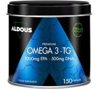 Omega 3 Capsulas Premium - 1000 mg EPA y 500 mg DHA - 150 Cápsulas - Alta Biodisponibilidad - 1500 mg Omega 3 - Aceite de Pescado en Forma de Triglicéridos - Tensión Arterial, Cerebro, Visión - Aldous