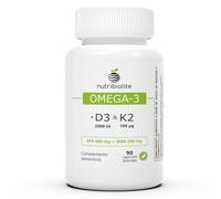 Omega 3 D3 K2 - Aceite de Pescado Concentrado 1000 mg con un 80% de Omega 3 (400 mg de EPA y 300 mg de DHA) + Vitaminas D3 2000 UI y 100 mcg K2 MK-7 all-trans 90 Perlas. 3 Meses - Nutribiolite