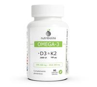 Omega 3 D3 K2, aceite de pescado TG, EPA 400 mg y DHA 300 mg, 90 perlas