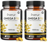 Omega 3 TG 2.000 mg - 200 perlas | Inatur | Triglicéridos Naturales | Suministro para más de 6 meses | 18% EPA (180 mg) y 12% DHA (120 mg | Salud Cardiovascular (Paquete de 2)