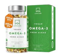 Omega 3 Vegano AAVALABS [ 1500 mg ] - de Aceite de Algas de Origen Vegetal Sostenible 750 mg DHA + 300 mg EPA por Dosis Diaria - Pureza Nórdica - 100% Vegano - 90 Cápsulas blandas