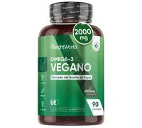 Omega 3 Vegano 2000mg de Aceite de Algas 90 Cápsulas - Aporta 600mg DHA y 300mg EPA, Perlas de Ácido Graso Omega 3 para +1 Mes de Suministro, Sin OGM