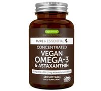 Omega 3 Vegano, Aceite de Algas & Astaxantina, 1344 mg Omega 3 Certificado, 180 Cápsulas Blandas, (DHA 400 mg + EPA 600 mg), Ingredientes Puros, Softgels fáciles de tragar, de Igennus