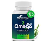 Omega-3 Vegano con EPA y DHA Soria Natural - Aceite de Microalga Schizochytrium - Con Vitamina E - Alto Contenido en Ácidos Grasos - Salud Cardiovascular - 60 perlas de 724,5 mg.