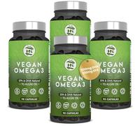 Omega 3 Vegano de Algas (90 Caps) Omega-3 Aceite de Algas equilibrado con DHA y EPA, Omega3 Algas Marinas con Vitamina E, Ideal para Cerebro y Corazón, Suplemento para Veganos-Vegetarianos (4 Botes)
