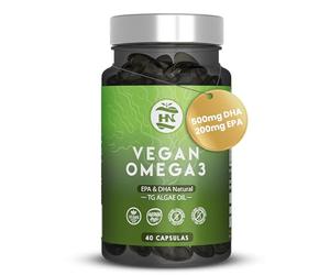 Omega 3 Vegano de Algas Omega3 Aceite de Algas equilibrado con DHA y EPA, Omega-3 Algas Marinas con Vitamina E, Ideal para Cerebro y Corazón, Suplemento para Veganos-Vegetarianos (40)