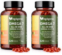 OMEGA 7 ALL IN ONE 120 Cápsulas Veganas - Aceite de Espino Amarillo, Omega 3-6-7-9 y Vitamina E Natural (Pack de 2) - VEGAGENO