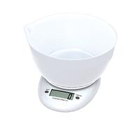 Omega Báscula de cocina con cuenco, 1,5 L, hasta 3 kg, pantalla LCD, color blanco