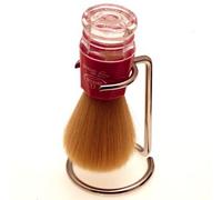 Omega Cepillo de afeitar sintético, soporte rojo y cromado