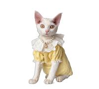 OMEM Camisa de encaje para gatos Sphynx Devon Rex, cuello Peter Pan con mangas abombadas, 2 colores amarillo y morado, camiseta de verano transpirable para gatos sin pelo, S a XXXL (S, amarillo)