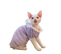 OMEM Camisa de encaje para gatos Sphynx Devon Rex, cuello Peter Pan con mangas abombadas, 2 colores amarillo y morado, camiseta de verano transpirable para gatos sin pelo, S a XXXL (M+, morado)