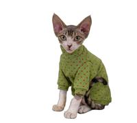 OMEM Camiseta de gato de lunares para Sphynx Devon Rex, 12 colores de algodón de manga larga, cuello alto, traje básico de otoño e invierno para gatos sin pelo, camiseta cálida para uso diario XS a