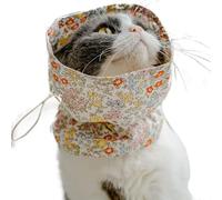 OMEM Collar de cono de gato suave 100% algodón, collar isabelino delgado de perfil bajo con visión clara, lazo ajustable ligero, plegable para comer, tamaño S M para gatitos a gatos adultos (flores