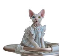 OMEM Vestido de encaje para gato Sphynx Devon Rex, floral hueco con dobladillo con volantes, botón de perlas, traje de princesa de verano de algodón transpirable para gatos sin pelo, S a XXXL (S+
