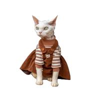 OMEM Vestido de gato a rayas marrón natural con tirantes, suéter suave de cuello alto para uso en interiores y exteriores, atuendo elegante para sesión de fotos, viajes, gatos pequeños a grandes