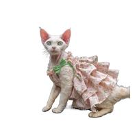 OMEM Vestido de gato floral rosa fresa para Sphynx Devon Rex, dobladillo con volantes en capas con correas de lazo, traje de verano de algodón transpirable para gatos sin pelo, S a XXXL (M-, rosa)