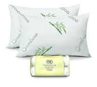 OMEO Paquete de 2 almohadas de tamaño estándar de rayón derivado de bambú para dormir de espuma viscoelástica triturada para dormir de lado, boca arriba y boca abajo, suave, refrescante, ajustable y
