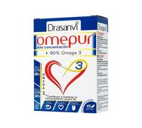DRASANVI Omepur 3 rico en ácidos Grasos Omega 3 |Alta Concentración DHA y EPA | para la vista, el Corazón y el Cerebro | Contiene Vitamina E | Perla Gastroprotegida | 45 Perlas = 45 Días