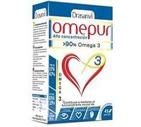DRASANVI Omepur 3 rico en ácidos Grasos Omega 3 |Alta Concentración DHA y EPA | para la vista, el Corazón y el Cerebro | Contiene Vitamina E | Perla Gastroprotegida | 45 Perlas = 45 Días
