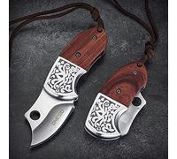 Omesio - Cuchillo de bolsillo pequeño plegable con dos manos, pequeño llavero, mini cuchillo llavero, cuchillo cortador de papel