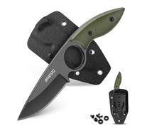 Omesio Cuchillo de Cinturón Pequeño Acero 5CR13MoV, Cuchillo Hoja Fija Mango G10 con Robusta Funda y Clip Kydex, Cuchillo Outdoor Cumple 42A, ideal para regalar(Verdoso-Negro)