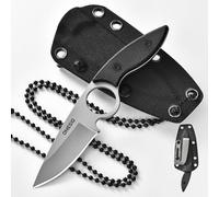 Omesio Cuchillo de cuello Drop Point Knife - incluyendo clip de Kydex vaina y la cadena de cuello de bolas para colgar alrededor de mini - de acero 5CR13MOV fuerte fijo pequeño Fulltang al aire libre