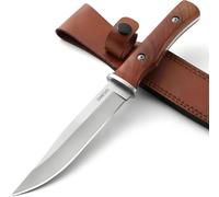 Omesio Outdoor Survival Cuchillo de caza con funda de cuero, Bushcraft cuchillo afilado Survival Camping Robusto, mango de madera