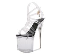 Omeslike 19CM / 7.48IN Mujer Tacones Altos Sexy Tacón de Aguja Sandalias de Plataforma Impermeable Cristal Transparente Fiesta de Bodas Zapatos Tacones Altos Tallas 35-43,Negro,43
