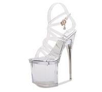 Omeslike 19CM / 7.48IN Mujer Tacones Altos Sexy Tacón de Aguja Sandalias de Plataforma Impermeable Cristal Transparente Fiesta de Bodas Zapatos Tacones Altos Tallas 35-43,Plata,37