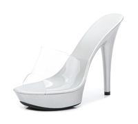 Omeslike 5.11 Pulgadas / 13cm Plataforma de Las Mujeres tacón Peep Abierto pie Sandalias Moda estileto para Bodas nocturnas Baile de Poste Nupcial,Plata,37 EU