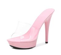 Omeslike 5.11 Pulgadas / 13cm Plataforma de Las Mujeres tacón Peep Abierto pie Sandalias Moda estileto para Bodas nocturnas Baile de Poste Nupcial,Rosado,40 EU