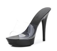 Omeslike 5.11 Pulgadas / 13cm Plataforma de Las Mujeres tacón Peep Abierto pie Sandalias Moda estileto para Bodas nocturnas Baile de Poste Nupcial,Negro,36 EU