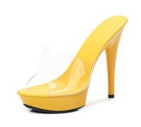 Omeslike 5.11 Pulgadas / 13cm Plataforma de Las Mujeres tacón Peep Abierto pie Sandalias Moda estileto para Bodas nocturnas Baile de Poste Nupcial,Amarillo,34 EU