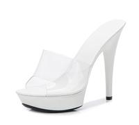 Omeslike 5.11 Pulgadas / 13cm Plataforma de Las Mujeres tacón Peep Abierto pie Sandalias Moda estileto para Bodas nocturnas Baile de Poste Nupcial,Blanca,42 EU