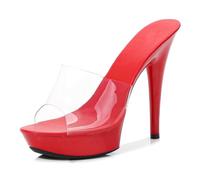Omeslike 5.11 Pulgadas / 13cm Plataforma de Las Mujeres tacón Peep Abierto pie Sandalias Moda estileto para Bodas nocturnas Baile de Poste Nupcial,Rojo,36 EU