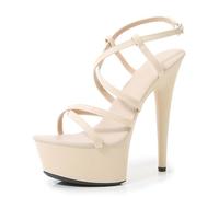 Omeslike Sandalias de Moda para Mujer de 15CM/5.9IN, con Correa en el Tobillo, Punta Abierta, tacón Alto de Aguja, Zapatos de Fiesta de salón,Apricot,37 EU