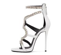 Omeslike Sandalias de Punta Abierta sexys para Mujer - Tacones Altos de Aguja de 12 cm, cómodas y Elegantes para Vacaciones en la Playa, cortejo Nupcial y Cita,Blanca,36 EU