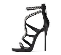 Omeslike Sandalias de Punta Abierta sexys para Mujer - Tacones Altos de Aguja de 12 cm, cómodas y Elegantes para Vacaciones en la Playa, cortejo Nupcial y Cita,Negro,36 EU