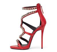 Omeslike Sandalias de Punta Abierta sexys para Mujer - Tacones Altos de Aguja de 12 cm, cómodas y Elegantes para Vacaciones en la Playa, cortejo Nupcial y Cita,Rojo,44 EU