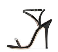 Omeslike Sandalias de tacón Alto para Mujer con una Correa en el Dedo y Tiras Cruzadas en el Tobillo - Imprescindible de Verano para Noches de Cita,Negro,34 EU