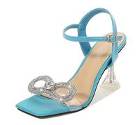 Omeslike Sandalias de tacón de Gatito para Oficina para Mujer: Tacones Bajos Casuales, cómodos y Brillantes para Bodas, Citas nocturnas,Azul,39 EU