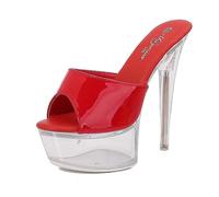 Omeslike Sandalias de tacón Transparente de 6 Pulgadas para Mujer Y2K Jelly Crystal Soles - Zapatos de Fiesta para invitadas de Boda y Salidas nocturnas,Rojo,34 EU