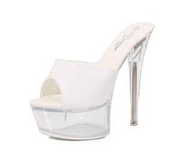 Omeslike Sandalias de tacón Transparente de 6 Pulgadas para Mujer Y2K Jelly Crystal Soles - Zapatos de Fiesta para invitadas de Boda y Salidas nocturnas,Blanca,41 EU