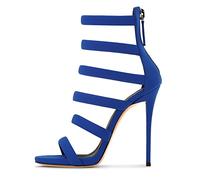 Omeslike Sandalias Romanas de Tiras para Mujer con tacón de Aguja - Zapatos de Moda para Salir de Noche, Vacaciones o Baile de Fin de Curso,Azul,43 EU