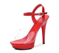 Omeslike Sandalias Transparentes de 5 Pulgadas con tacón de Aguja y Plataforma con Punta Abierta para Mujer: Esenciales para Bodas de Verano y Citas nocturnas,Rojo,40 EU