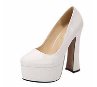 Omeslike Tacones Altos para Mujer, 14 CM, Zapatos De Tacón De Aguja con Punta Cerrada, Zapatos De Corte con Plataforma Y Tacón Alto, Talla Grande Unisex,Blanco,46 EU