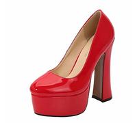 Omeslike Tacones Altos para Mujer, 14 CM, Zapatos De Tacón De Aguja con Punta Cerrada, Zapatos De Corte con Plataforma Y Tacón Alto, Talla Grande Unisex,Rojo,46 EU