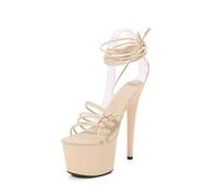 Omeslike Tacones de Plataforma Extra Altos para Mujer de 6.7 Pulgadas - Sandalias de Suela Antideslizante con Correa de Tobillo para Bodas, Noche de graduación, Eventos Especiales,Beige,36 EU