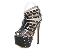 Omeslike Tacones Extremos de 16 cm para Mujer - Sandalias de tacón de Aguja con Tachuelas Recortadas para Bodas y Discotecas,Negro,41 EU